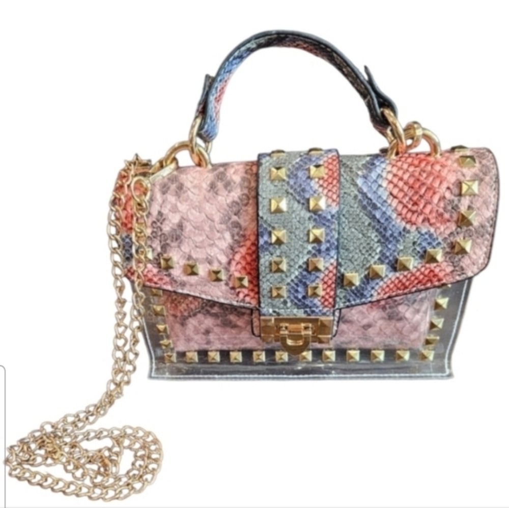 NWOT Studded Snakeskin Women's Bag + Pouch Set - Picture 2 of 16